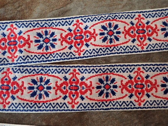 SCANDI SCARLET Jacquard Trim. Red and Blue on White. Sold by | Etsy | Etsy (US)