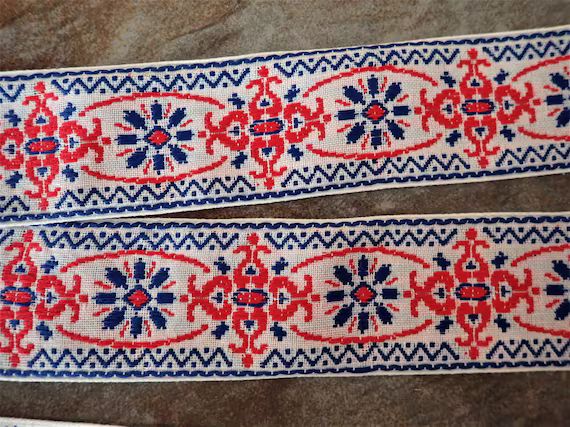 SCANDI SCARLET Jacquard Trim. Red and Blue on White. Sold by | Etsy | Etsy (US)