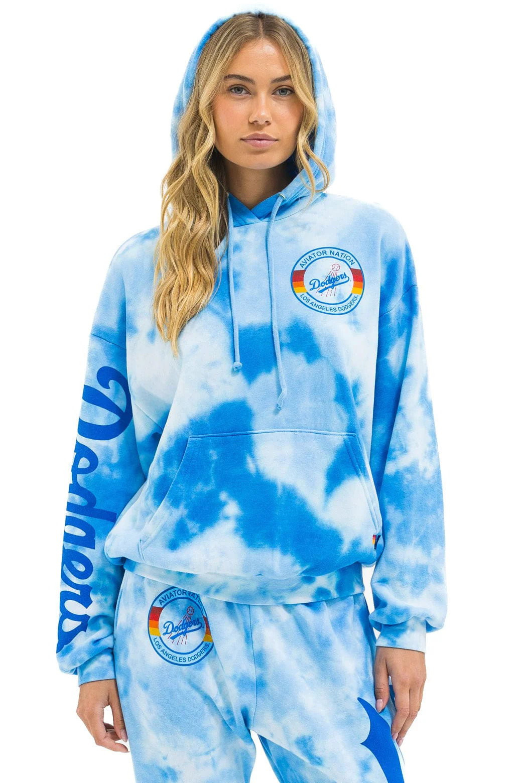 LOS ANGELES DODGERS HAND DYED RELAXED PULLOVER HOODIE - TIE DYE BLUE | Aviator Nation