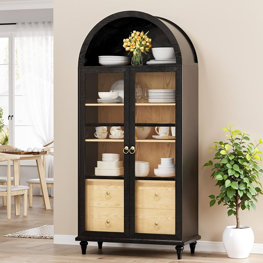 YESHOMY Kitchen Pantry Cabinet, 71" Arched Storage Cabinets Tall Pantry, Bookshelf, with Large Dr... | Amazon (US)