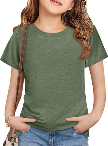 ZDC Girls Short Sleeve Shirts Kids Crewneck Soft T-Shirts Summer Tees 5-14 Years Army Green | Amazon (US)