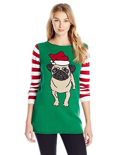 Ugly Christmas Sweater Women's Santa Pug Pullover Sweater | Amazon (US)