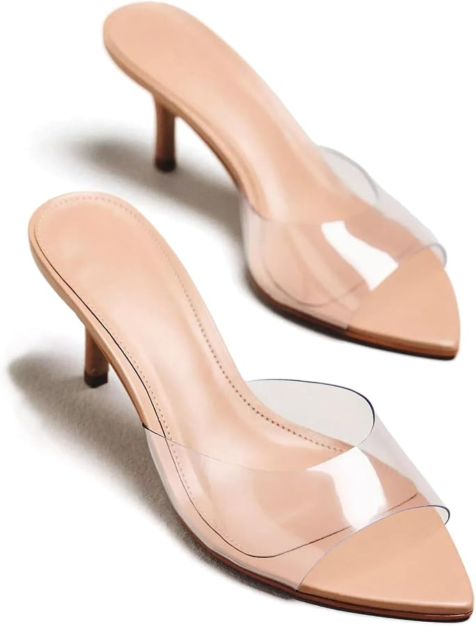 Kitten Heels for Women Low Heel Clear Pointed Toe Mule Sandals | Amazon (US)
