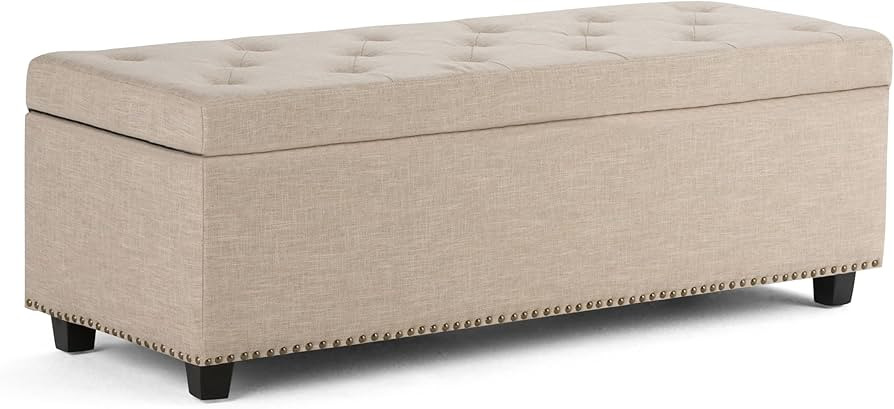 SIMPLIHOME Hamilton 48 inch Wide Transitional Rectangle Storage Ottoman in Natural Linen Look Fab... | Amazon (US)