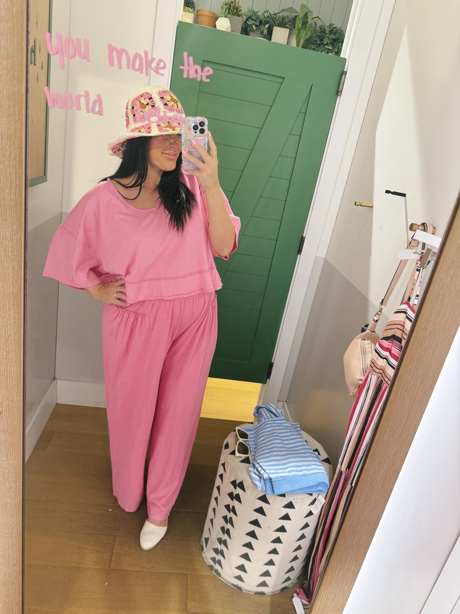 The cutest pink summer set  with cropped top! I’m 5’4” • 195lbs • 28 weeks pregnant and wearing a size XL shirt and large pants

#LTKcanada #LTKsummer #LTKmidsize