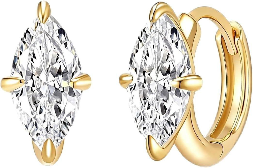 14K Gold Plated Brass Pear-Shaped CZ Huggie Earrings for Women, Teardrop Cubic Zirconia Dainty Sm... | Amazon (US)