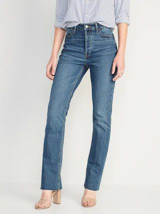 Extra High-Waisted Button-Fly Kicker Boot-Cut Cut-Off Jeans for Women | Old Navy (US)