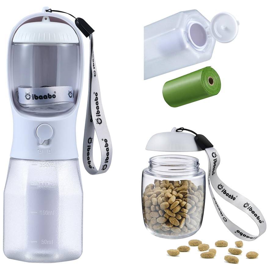 Dog Water Bottle with Food Container & Poop Bag Holder, Travel Water Bowl, Portable Pet Dispenser... | Amazon (US)
