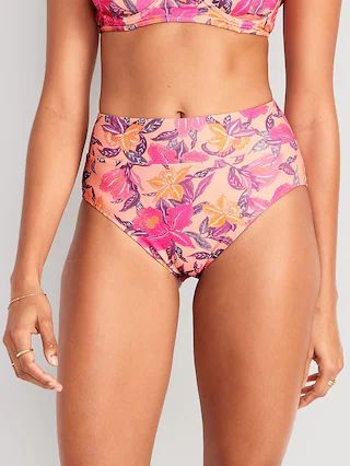 Matching High-Waisted Printed Banded Bikini Swim Bottoms for Women | Old Navy (US)