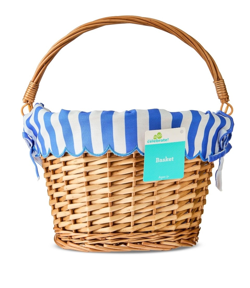 Easter Basket - Round Willow Basket with Scalloped Stripe Liner, Natural Brown/Blue/White, 11.5" x 8", Easter by Way To Celebrate

#LTKKids #LTKSpringSale #LTKSeasonal