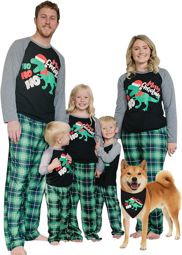 IFFEI Matching Family Pajamas Sets Christmas PJ's Letter Print Top and Plaid Bottom Sleepwear Jam... | Amazon (US)