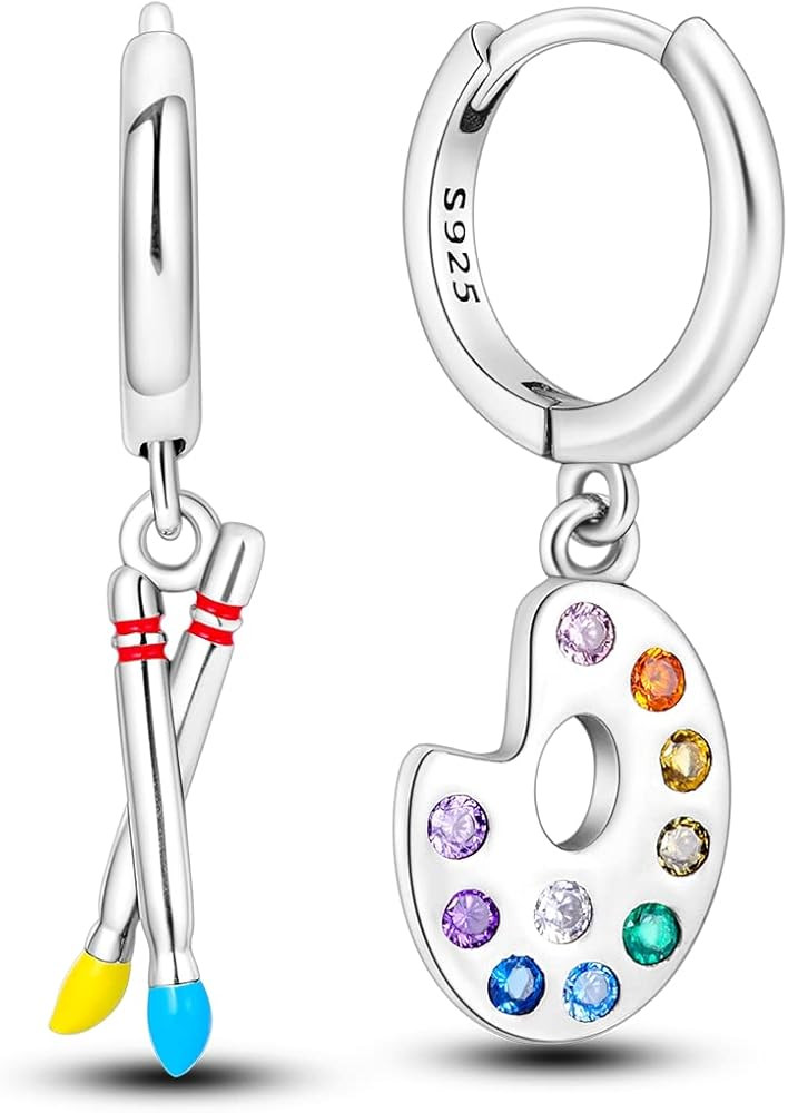 Amazon.com: NARMO 925 Sterling Silver Earrings Drop Hoop Earrings Funny Paintbrush&Palette Earrin... | Amazon (US)