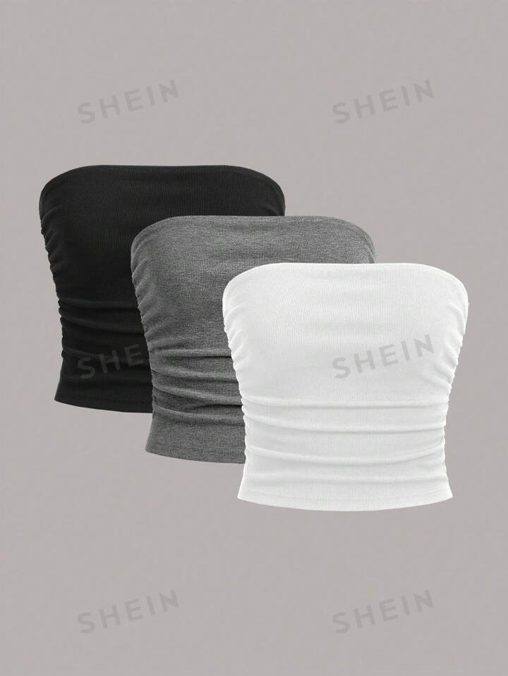 SHEIN EZwear Women's Bandeau Top With Ruched Detail | SHEIN