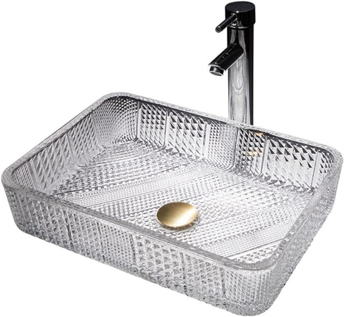 KunMai Glass Bathroom Sink Transparent Wash Sink Rectangle Vessel Sink Counter Top Basin Bowl for... | Amazon (US)