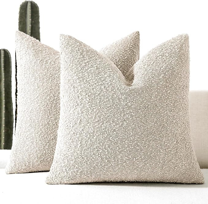 Boucle Decorative Throw Pillow Covers for Couch Set of 2, 20x20 inches, Beige | Amazon (US)