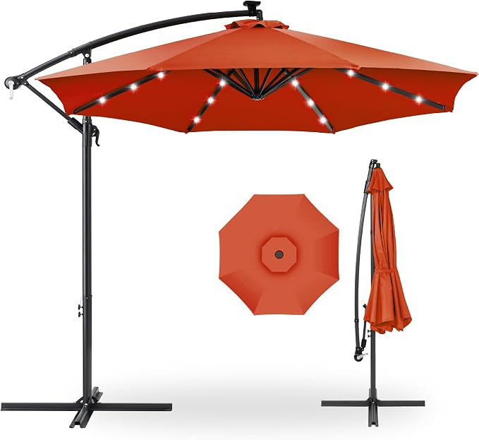 Best Choice Products 10ft Solar LED Offset Cantilever Hanging Market Patio Umbrella, 8 Sturdy Rib... | Amazon (US)