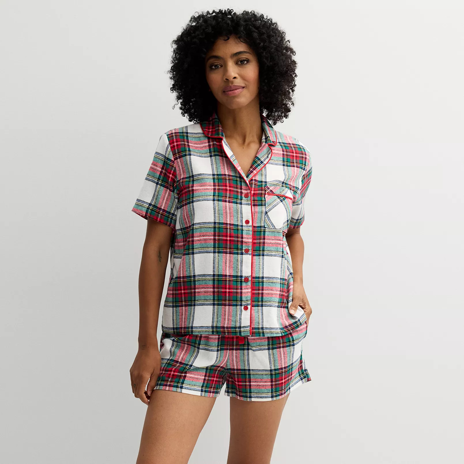 Women's Sonoma Goods For Life® Short Sleeve Flannel Pajama Top & Pajama Shorts Set | Kohl's