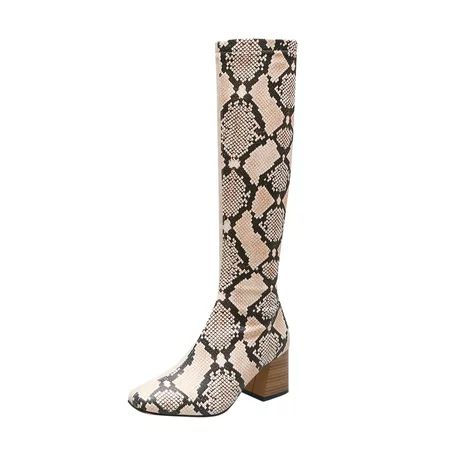 KmaiSchai Low Heeled Booties Heels Retro Fashion Snakeskin Boots Colors Shoes Zipper Contrasting Hig | Walmart (US)