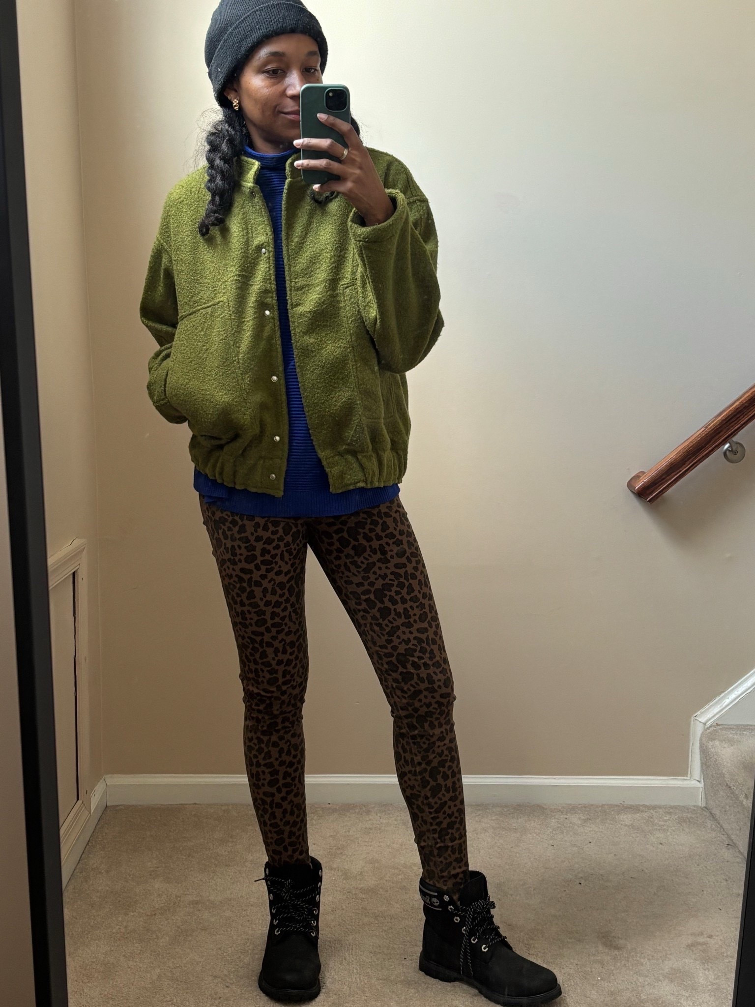 Skinny jeans for the win. I love these leopard jeans because they just make any outfit stand out in a good way! 

 Bomber Jacket, timberland, combat boots, winter casual outfit, winter outfit.  

 #LTKdayinmylife #LTKgrwm #LTKootd