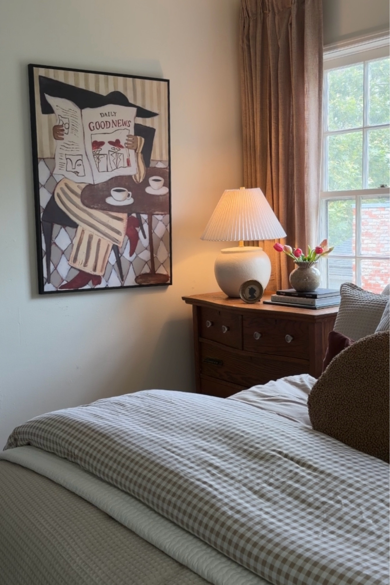 I linked the exact size and finish of the art fyi! code: prettyonfridays (comforters and bedding and curtains and frame linked too!)

#LTKHome