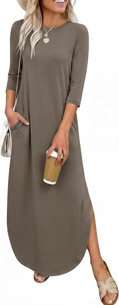 ANRABESS Women’s Air Layer 3/4 Sleeve Fall Maxi Dress & Pockets | Amazon (US)