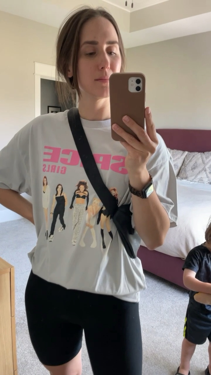 Just found all the good Spice Girls graphics tees because this one is sold out. But now I want all of them. Some on sale for under $30! Pair with bike shorts & sneakers for a fun summer on-the-go look. #spicegirls #graphictee #bikeshorts #sneakers #oversizedtee 

#LTKstyletip #LTKunder50 #LTKfit