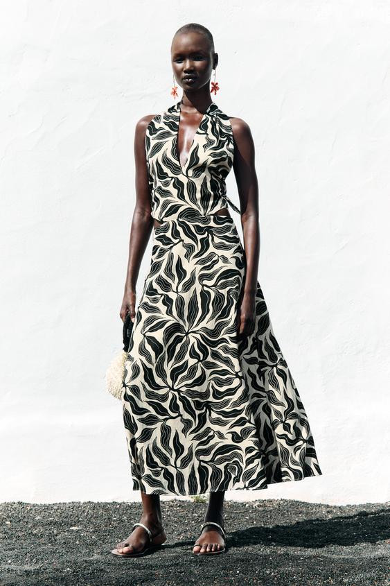 LINEN HALTER MIDI DRESS | Zara US