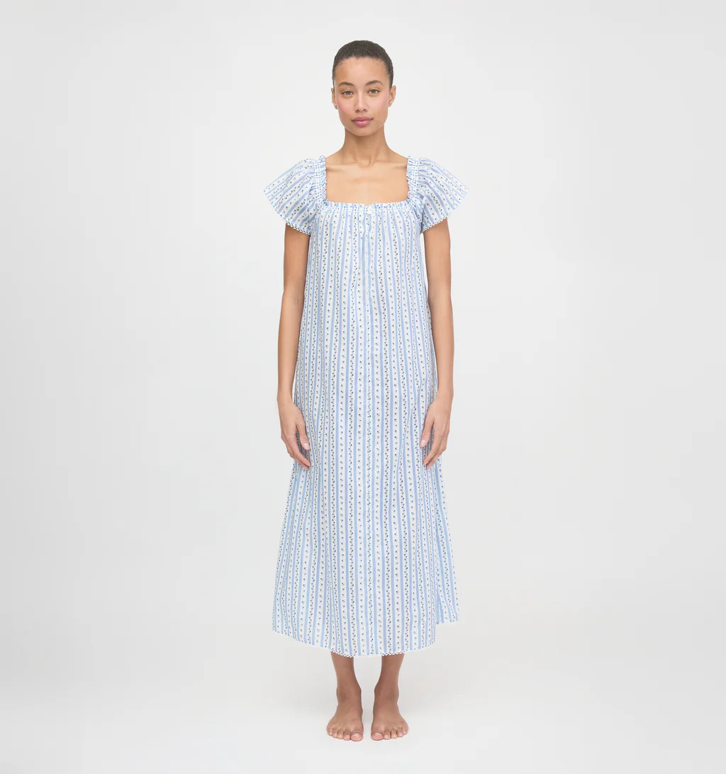 The Therese Nightgown - Blue Petal Stripe | Hill House Home US