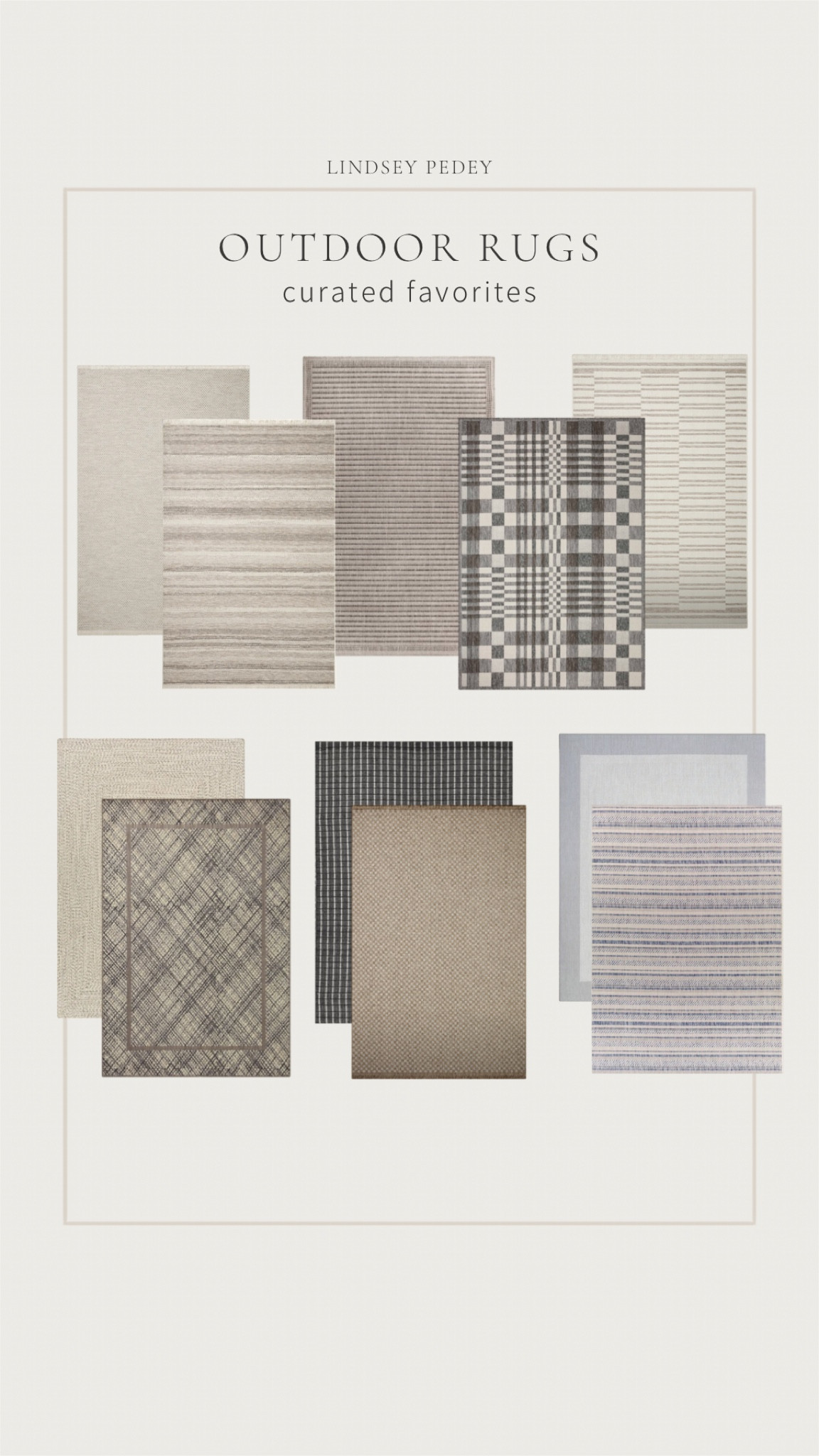 Curated favorite outdoor rugs 



Outdoor rugs , patio , backyard , front porch , spring porch , outdoor living , deck , conversation set , outdoor furniture , Loloi , amber Lewis , outdoor design , plaid , checkered , rug , neutral rug , striped rug , Wayfair sale , rugs direct 

#LTKSeasonal #LTKhome #LTKsalealert