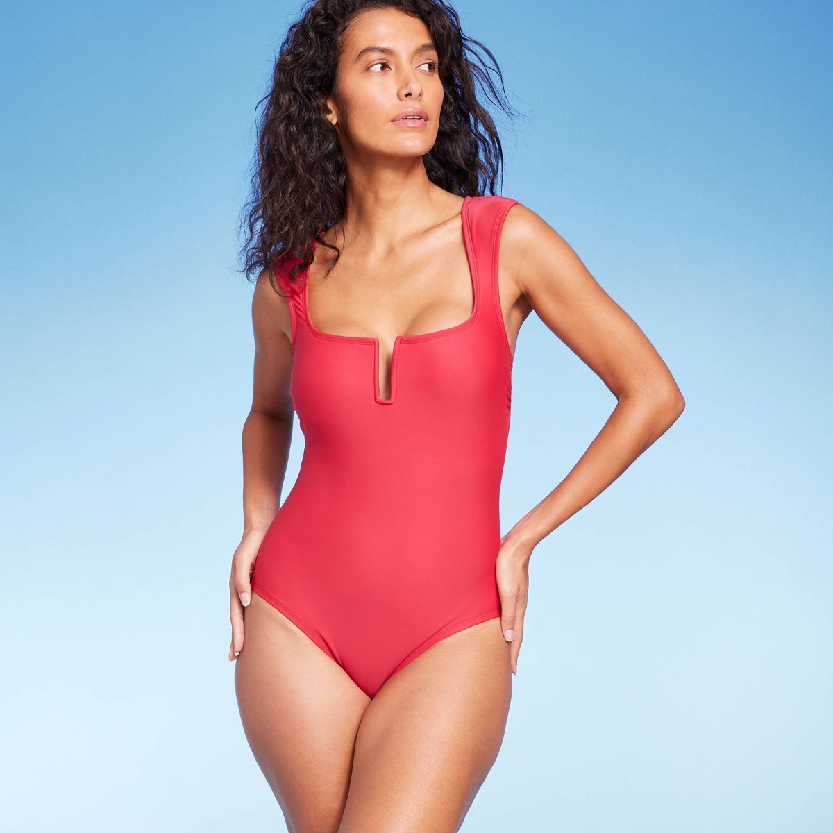 Women's Full Coverage Tummy Control Cap Sleeve U-Wire One Piece Swimsuit - Kona Sol™ Red | Target