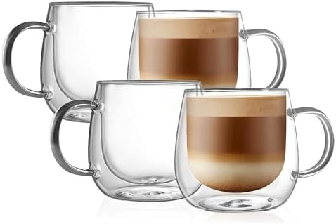CNGLASS 16oz Double Walled Glass Coffee Mugs(4-pack),Large Clear Coffee Cups with Handle,Glass Es... | Amazon (US)