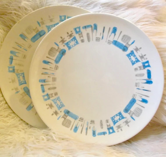 VTG Blue Heaven 4 Dinner Plates MCM Atomic Abstract Geometric - Etsy | Etsy (US)