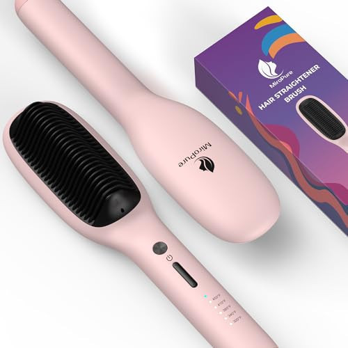 MiroPure Hair Straightener Brush, 10.3 inches x 2.3 inches, Pink, Ceramic, Hair Straightening Comb with 5 Heat Settings, 30s Fast Heat-up, Dual Voltage, PTC Heating, Auto Shut-off, for Silky Hair | Amazon (US)