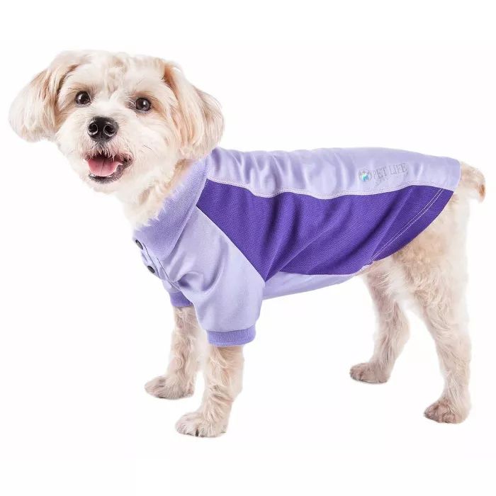Pet Life Active Barko Pawlo Relax-Stretch Wick-Proof Dog and Cat Polo T-Shirt - Purple - XS | Target