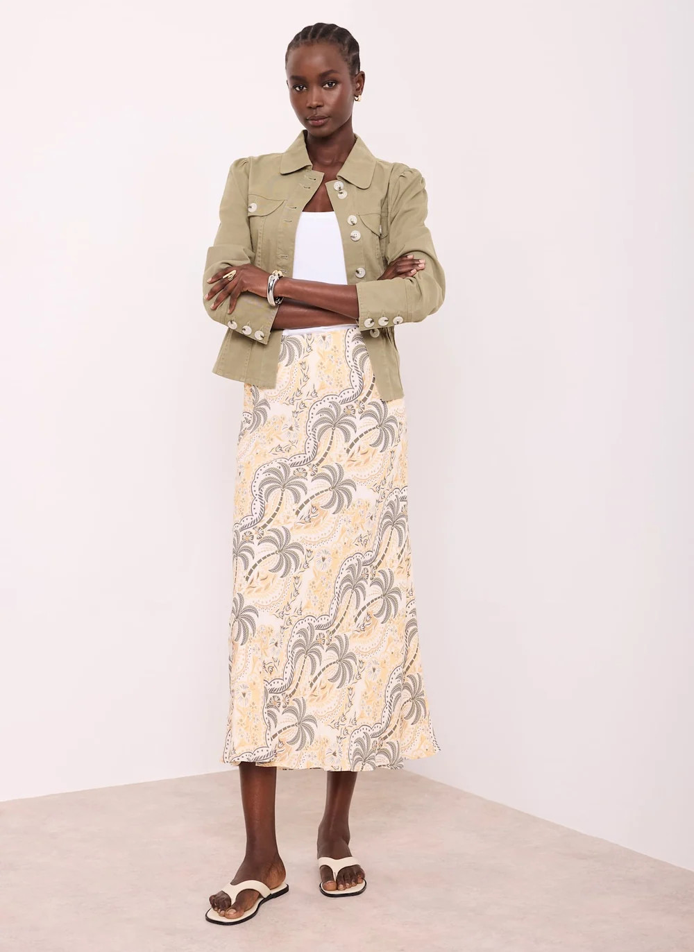 Neutral Palm Print Slip Midi Skirt | Mint Velvet - US