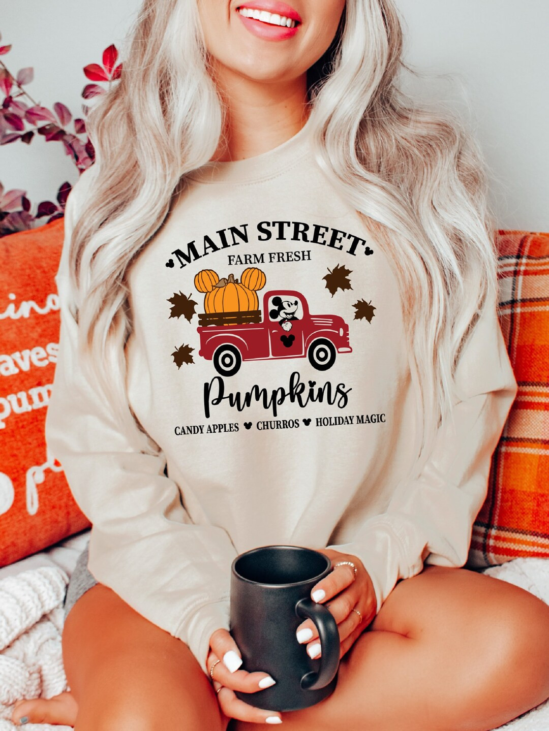 Main Street Farm Fresh Pumpkins Mickey Mouse Sweatshirt - Etsy | Etsy (US)