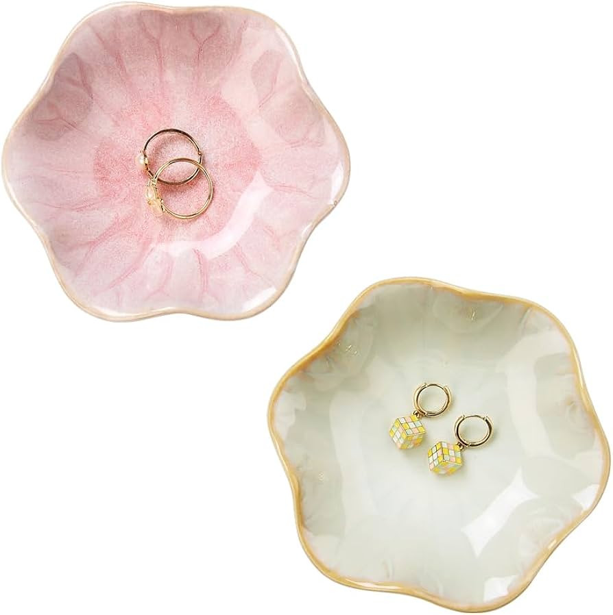 2PCS Lotus Leaf Shape Ring Holder Dish, Small Key Bowl, Ceramic Trinket Tray Jewelry Dish Organiz... | Amazon (US)