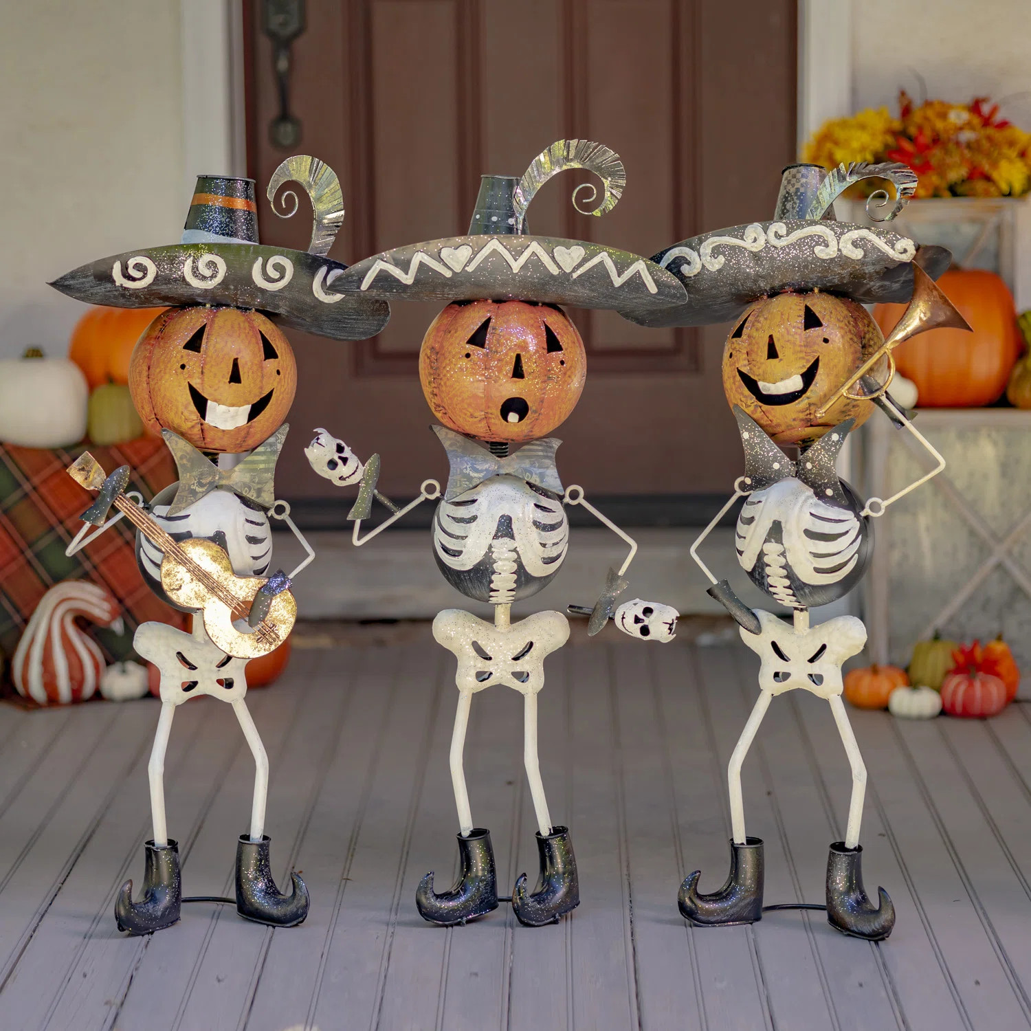 Tres Marlonis 3-Piece Metal Mariachi Skeleton Figurines | Wayfair North America