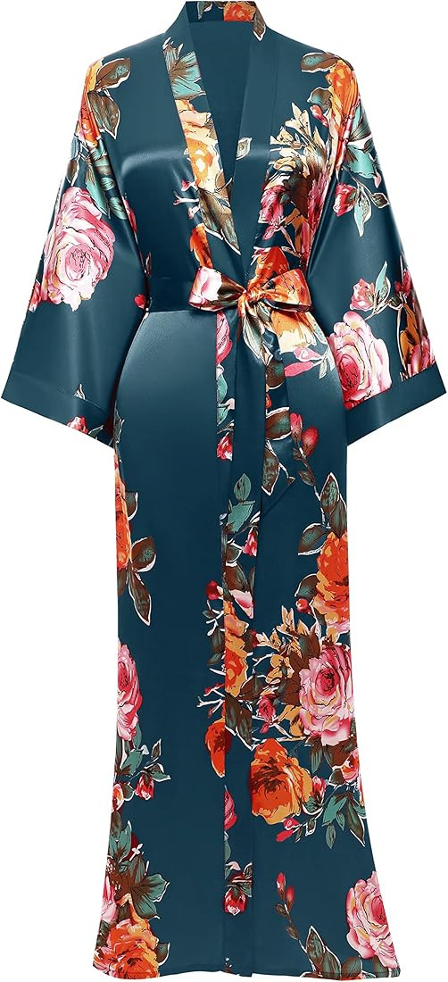 Kimono Robe Long Floral Bridesmaid Wedding Bachelorette Party Robe 53 Inches | Amazon (US)
