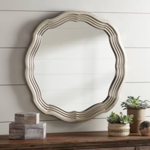 Dara Silver 32 1/2" Scalloped Round Wall Mirror | LampsPlus.com
