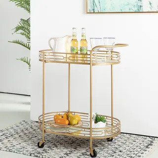 Glitzhome Metallic Gold 2-Tier Serving Bar Cart with Mirrored Glass | Bed Bath & Beyond