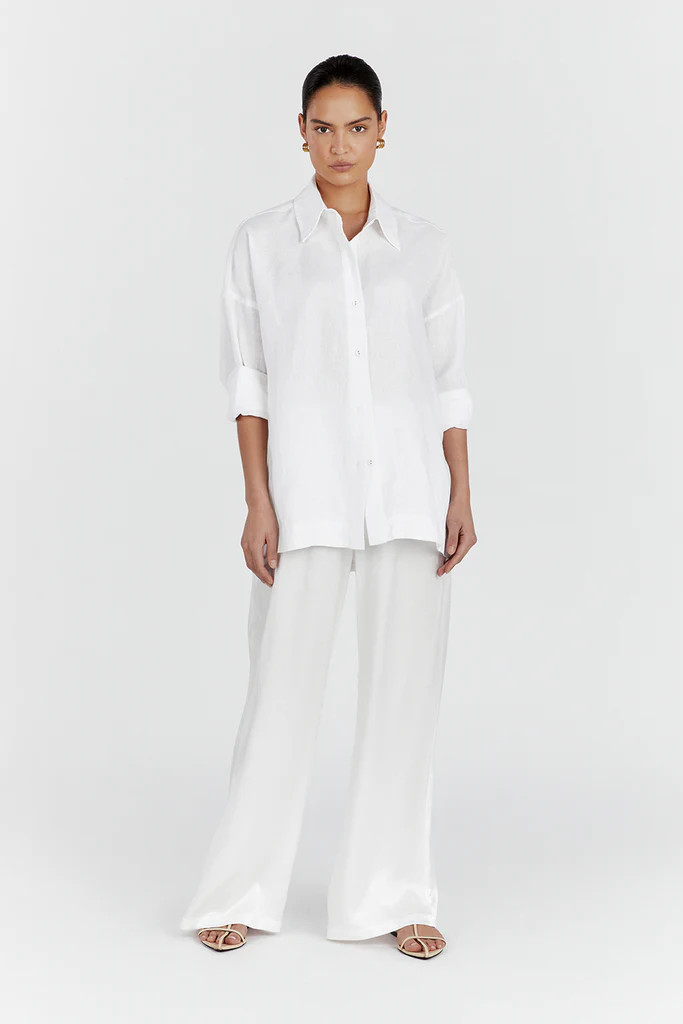JOSIE WHITE LINEN LONG SLEEVE SHIRT | DISSH