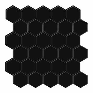 Tic Tac Tiles Thicker Hexagon Black 12 in. x 12 in. PVC Peel and Stick Tile (8.5 sq. ft./10) | The Home Depot