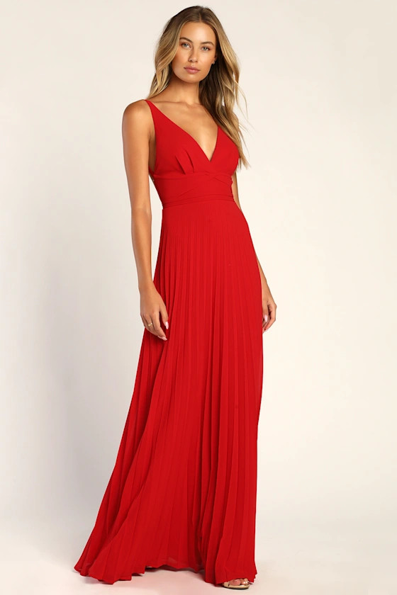 Height of Chic Red Pleated Backless Maxi Dress | Lulus (US)