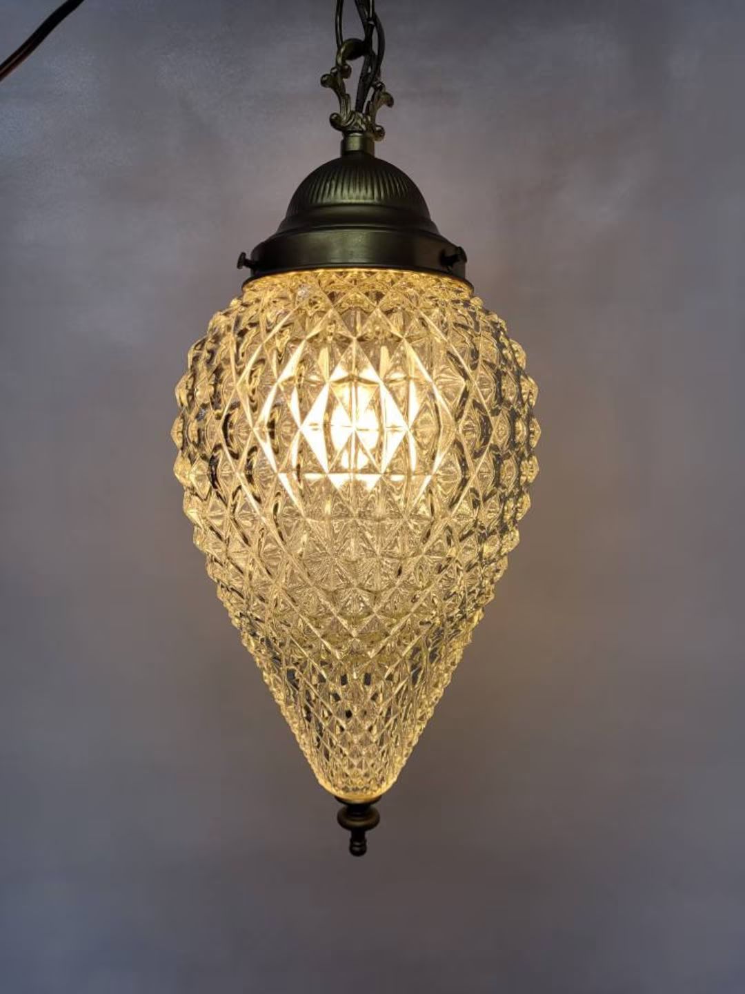 Vintage Glass Swag Hanging lamp Pendant Light Hollywood Regency Clear Pineapple Design | Etsy (US)