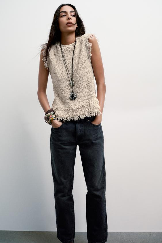 TEXTURED KNIT FRINGED TOP | Zara US