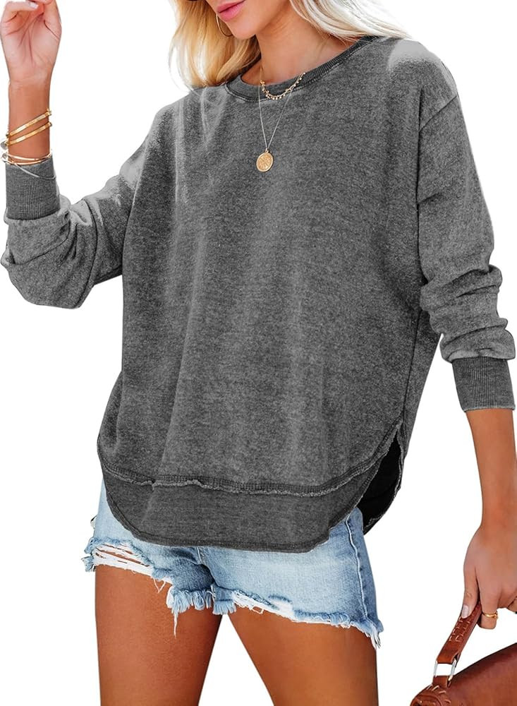CHICZONE Women Long Sleeve Crew Neck Sweatshirt Solid Fall Vintage Pullover Tops | Amazon (CA)