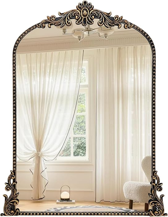 Growsun Vintage Black Arched Mirror, 24’’x36’’ Antique Baroque Ornate Wall Mirror Decor w... | Amazon (US)