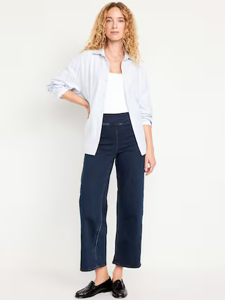 High-Waisted Weekender Pull-On Crop Wide-Leg Jeans | Old Navy (US)