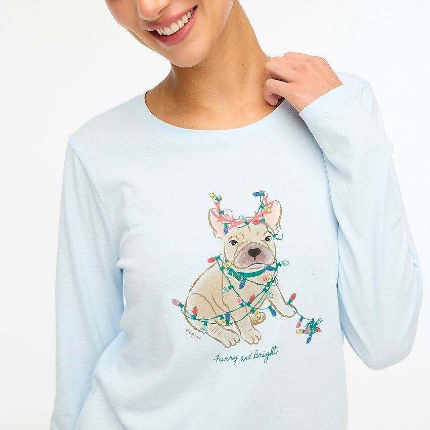 Long-sleeve dog with holiday lights graphic tee | J.Crew Factory
